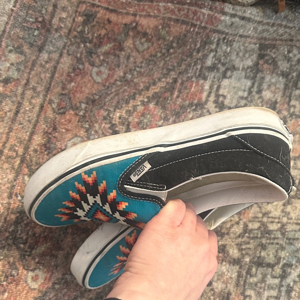 Vans Teal and Black Aztec Slip-On with Geometric Design w9/m7.5 - Picture 6 of 8
